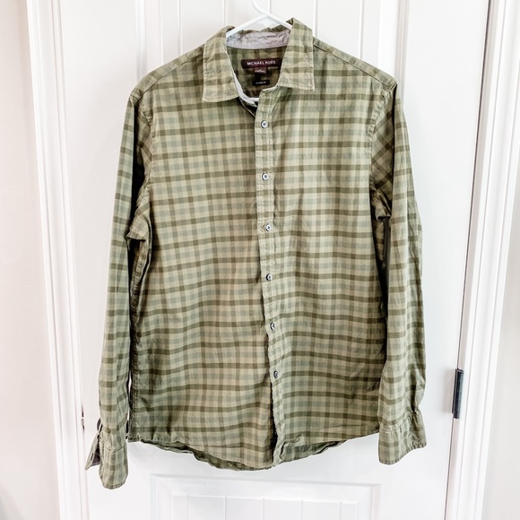 Michael Kors Green Plaid Long Sleeve Shirt Medium - Picture 2 of 8